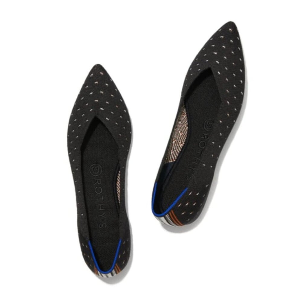 Rothy's Points in "Ivory Dot," black with ivory dots, EUC, size 8